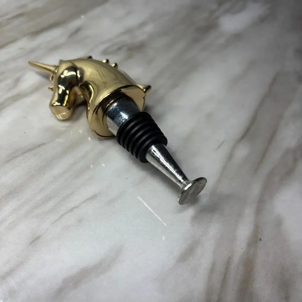 Gold Tone Unicorn Head Metal Bottle Stopper
